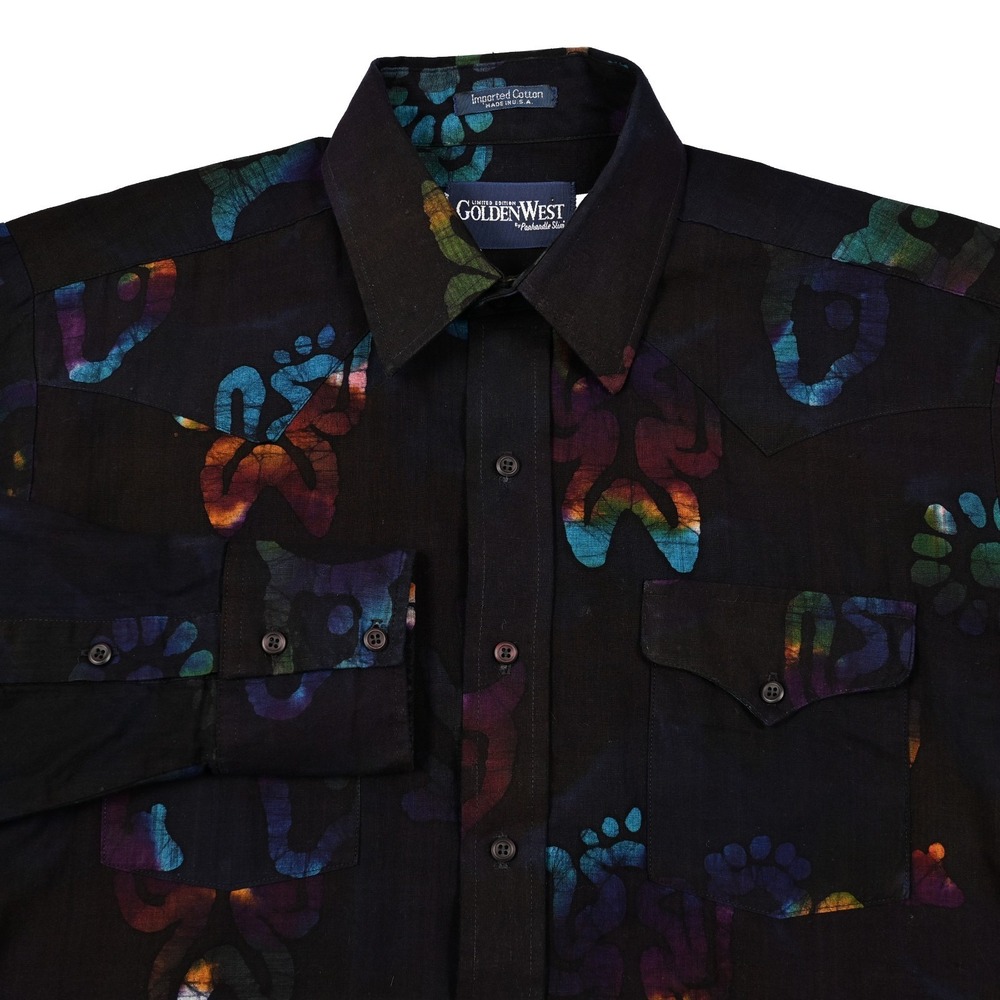 Vintage Panhandle Slim Golden West Batik‎ Print Button Down Shirt 16/34 Limited